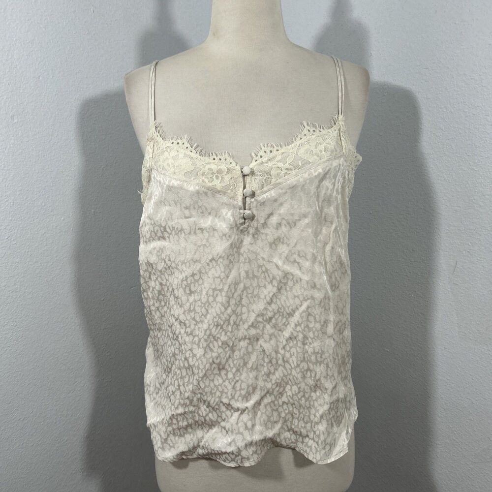 Abercrombie Tank Top Womens S Beige Animal Print Lace‎ Trim Feminine Fairy Y2K